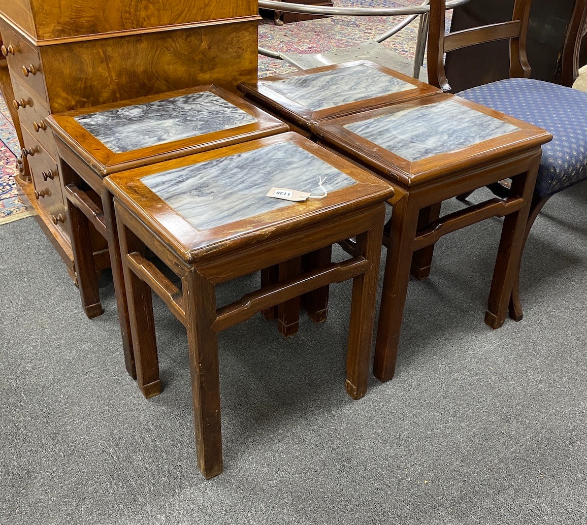 A set of four 19th century Chinese rosewood and grey marble stools or occasional tables, height 52cm, width 41.5cm depth 31cm